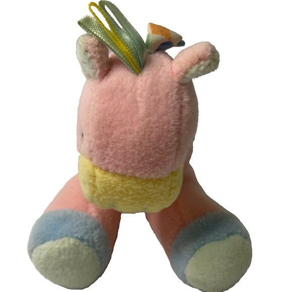 Russ Berrie Pink Unicorn Plush 6.5" Baby Toddler Stuffed Animal Squeaker Toy - Picture 2 of 14